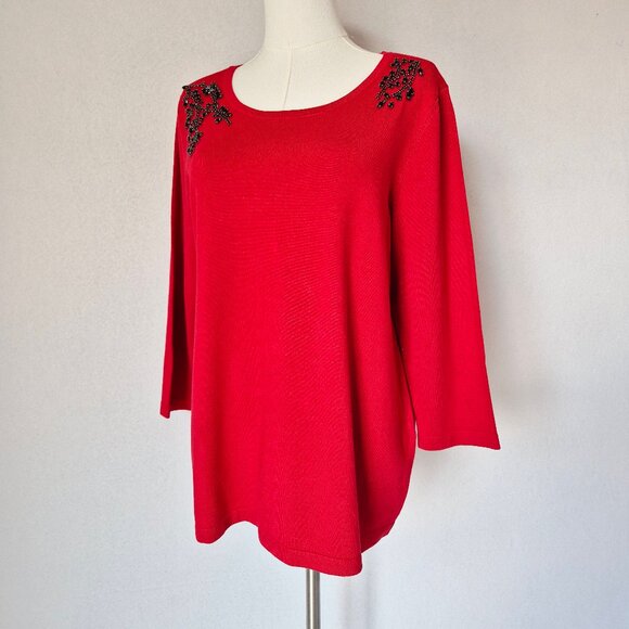 NWoT Chico's Jewelry Embellished Sweater Christmas Holiday Party Red - Picture 1 of 14